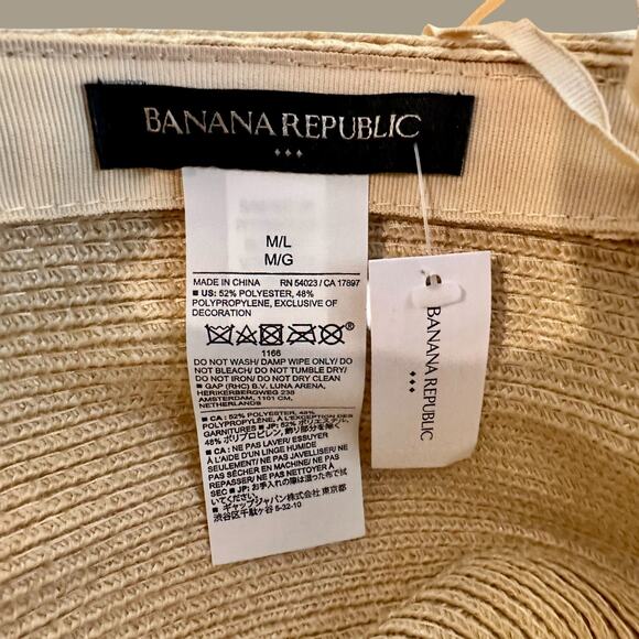 Banana Republic Straw Fedora Hat M/L Beige Wide Brim Sun Hat Lightweight Summer - Picture 3 of 3